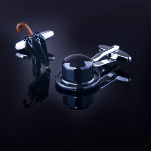 Silver with Black Mens Stainless Steel Chaplin Cufflinks for Shirt with Box - Hand Crafted Perfect Gift