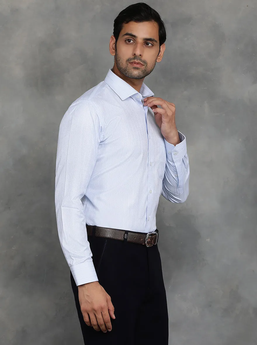 Sky Blue Striped Slim Fit Formal Shirt | GreenFibre