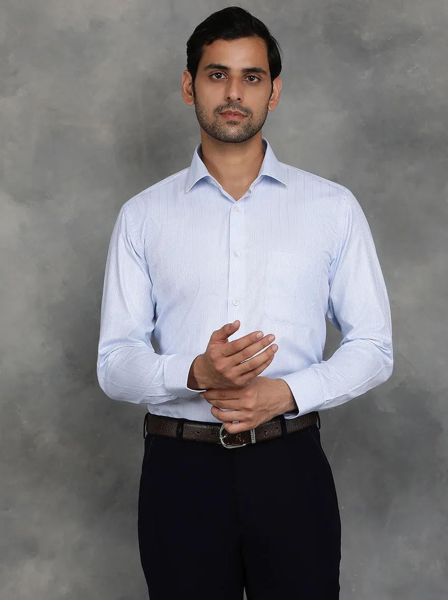 Sky Blue Striped Slim Fit Formal Shirt | GreenFibre