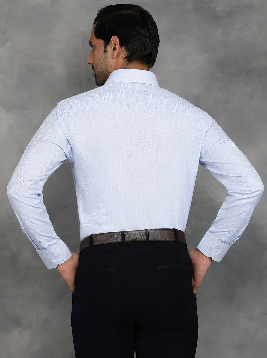 Sky Blue Striped Slim Fit Formal Shirt | GreenFibre