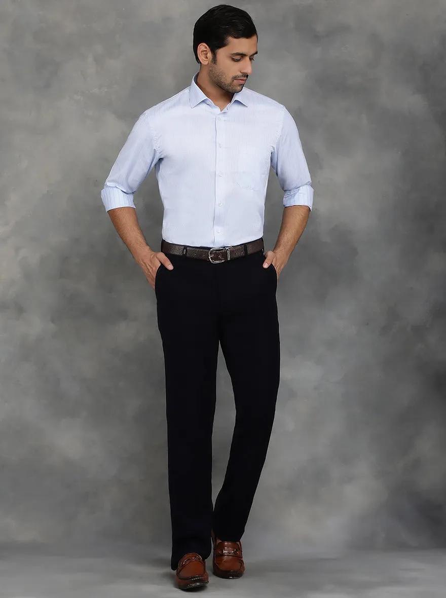 Sky Blue Striped Slim Fit Formal Shirt | GreenFibre