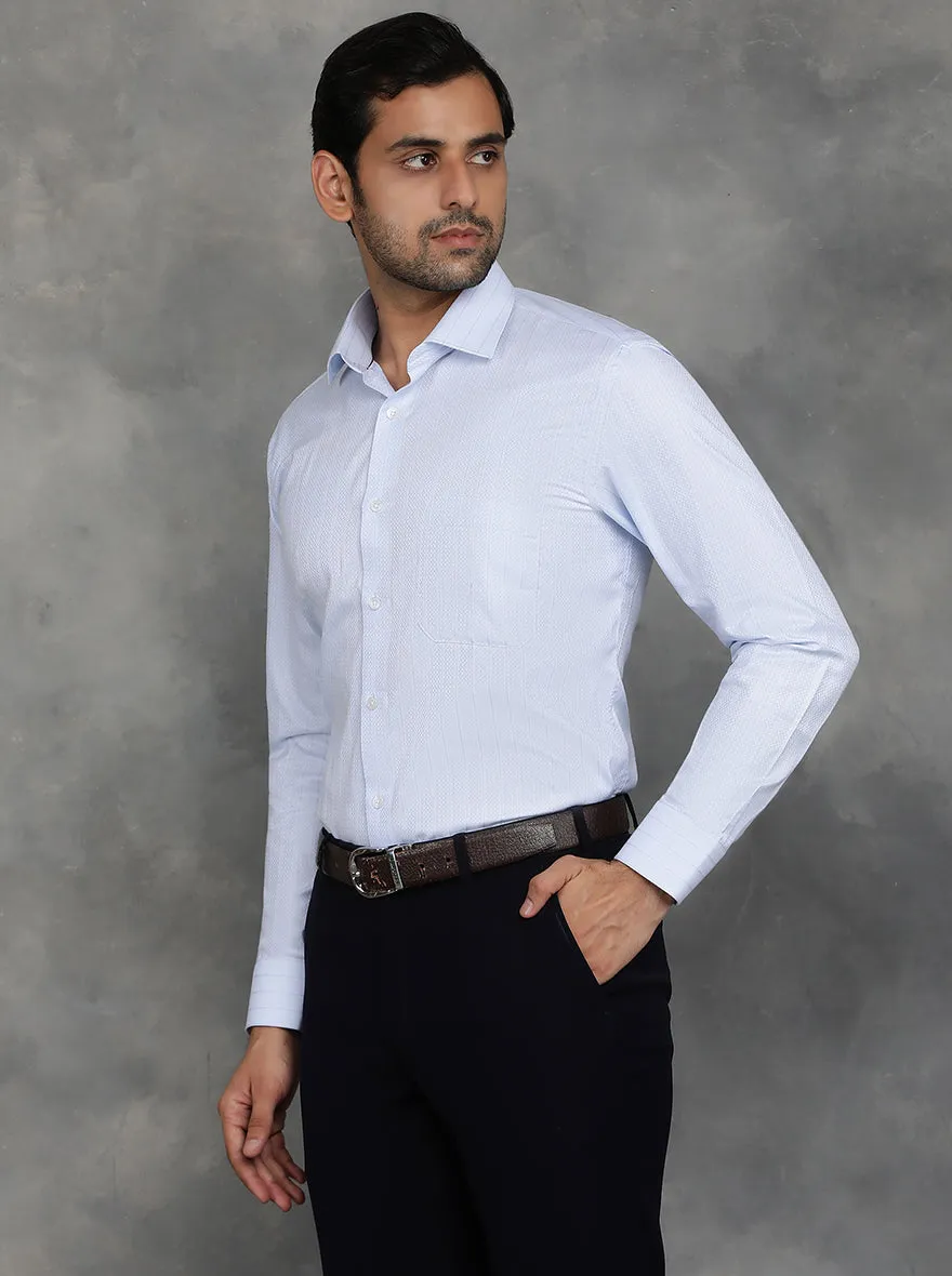 Sky Blue Striped Slim Fit Formal Shirt | GreenFibre