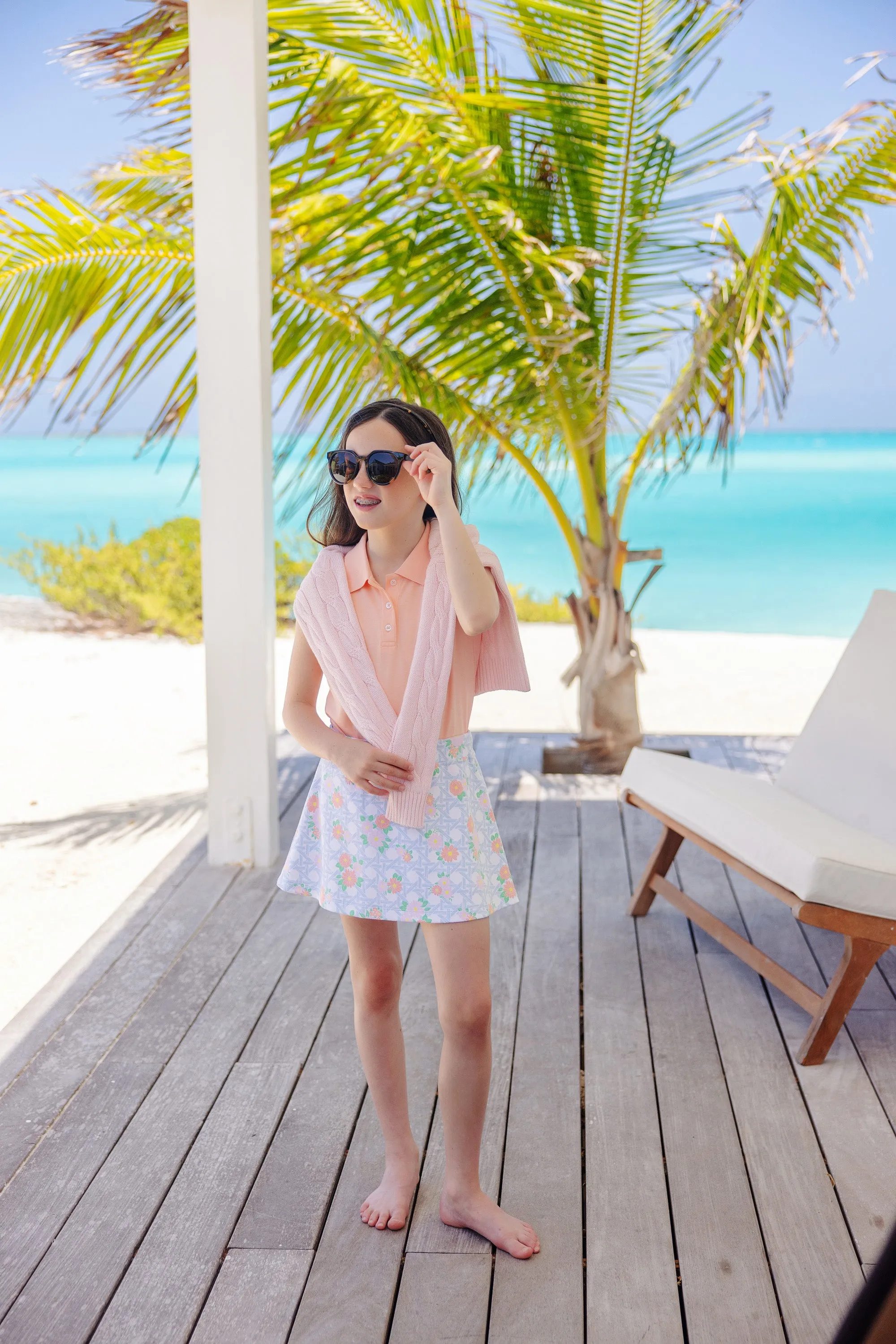Sleeveless Anna Price Polo - Pompano Peach with Palm Beach Pink Stork