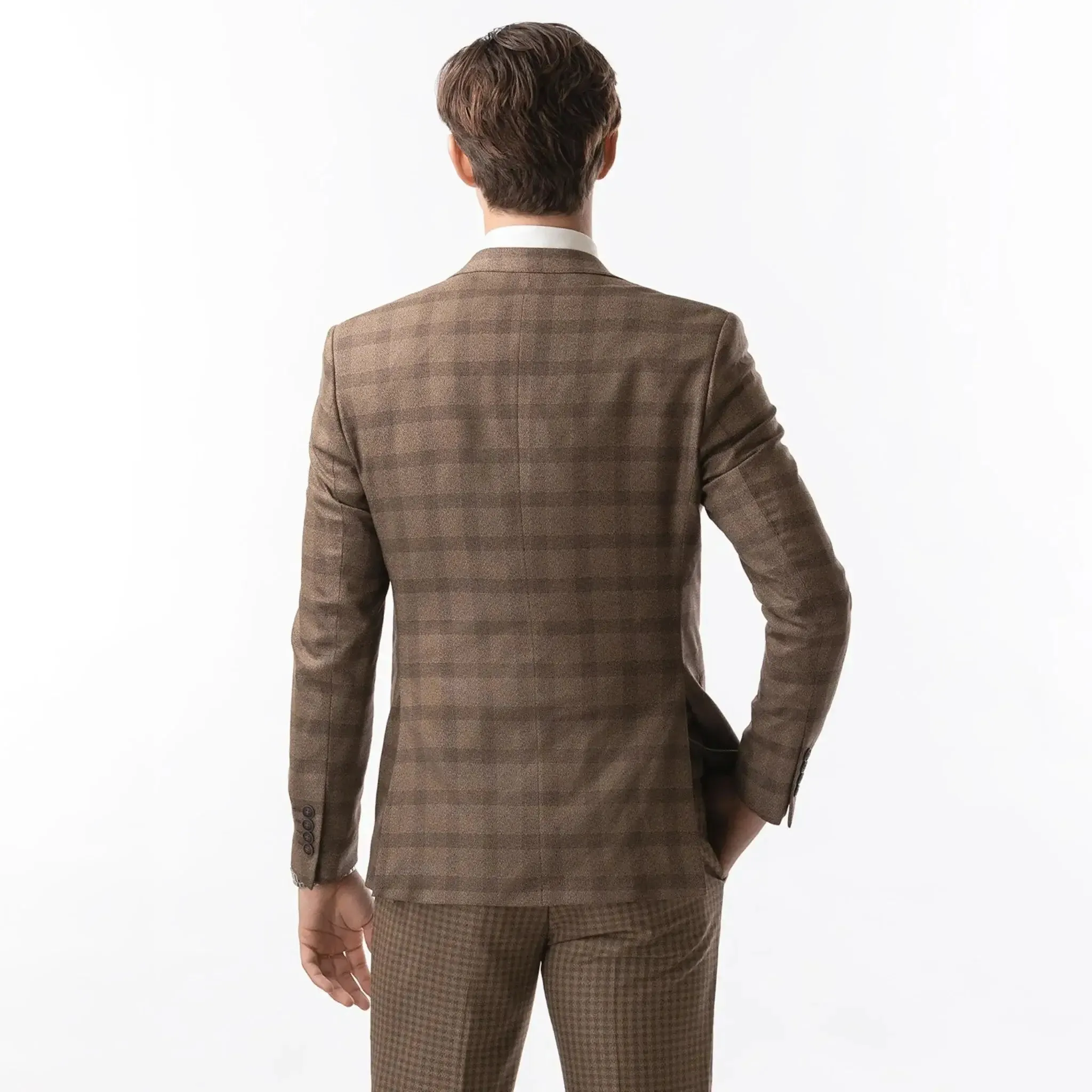 Slim Fit Blazer Brown Plaid And Check