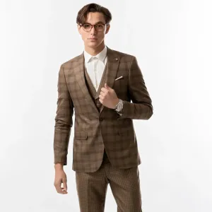 Slim Fit Blazer Brown Plaid And Check