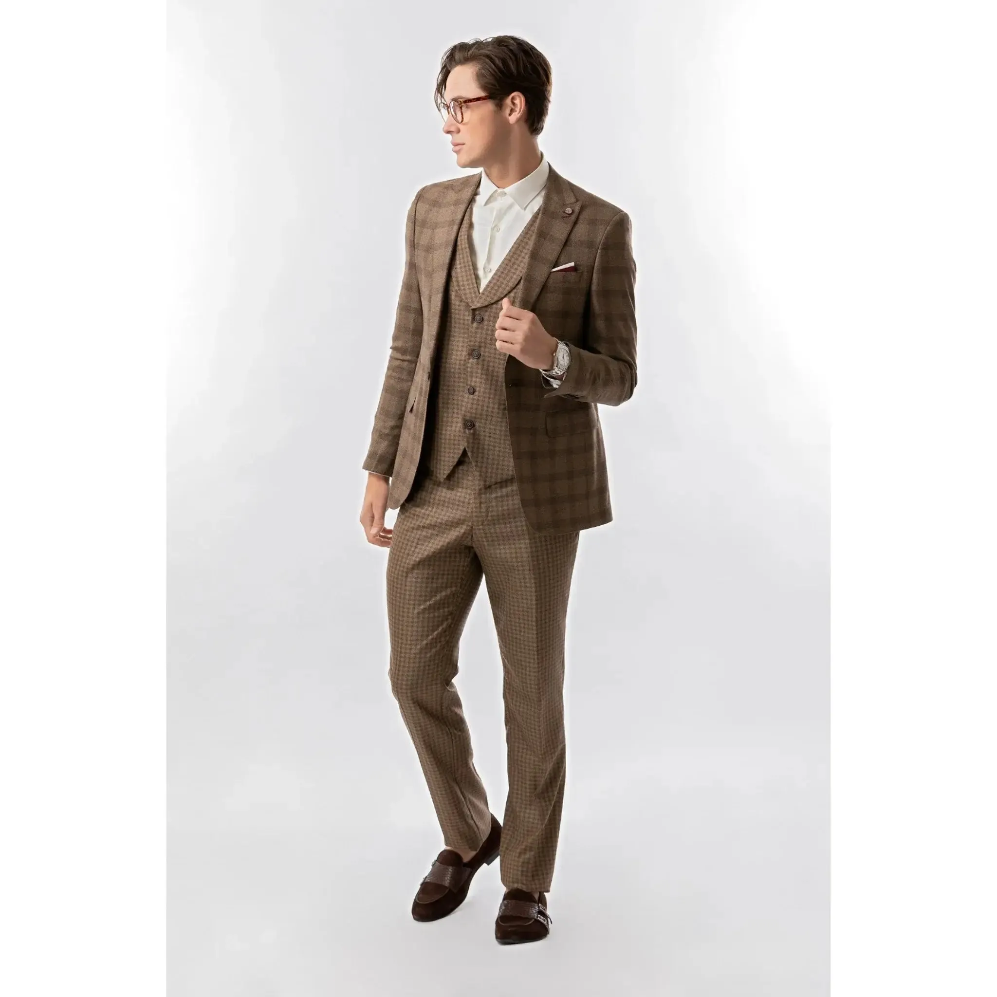 Slim Fit Blazer Brown Plaid And Check