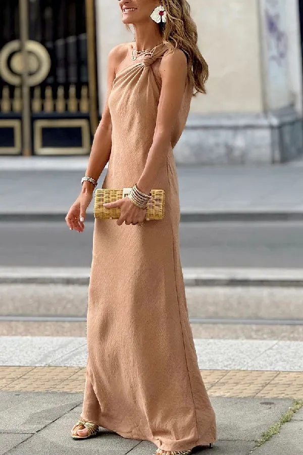 Slim Fit Pleated Sling Maxi Dress