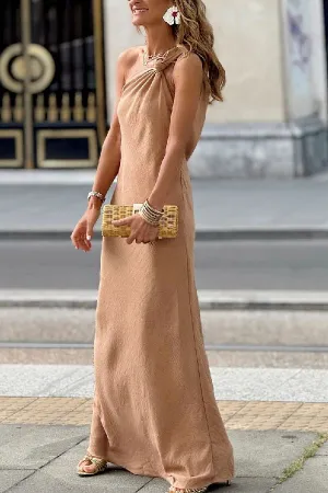 Slim Fit Pleated Sling Maxi Dress