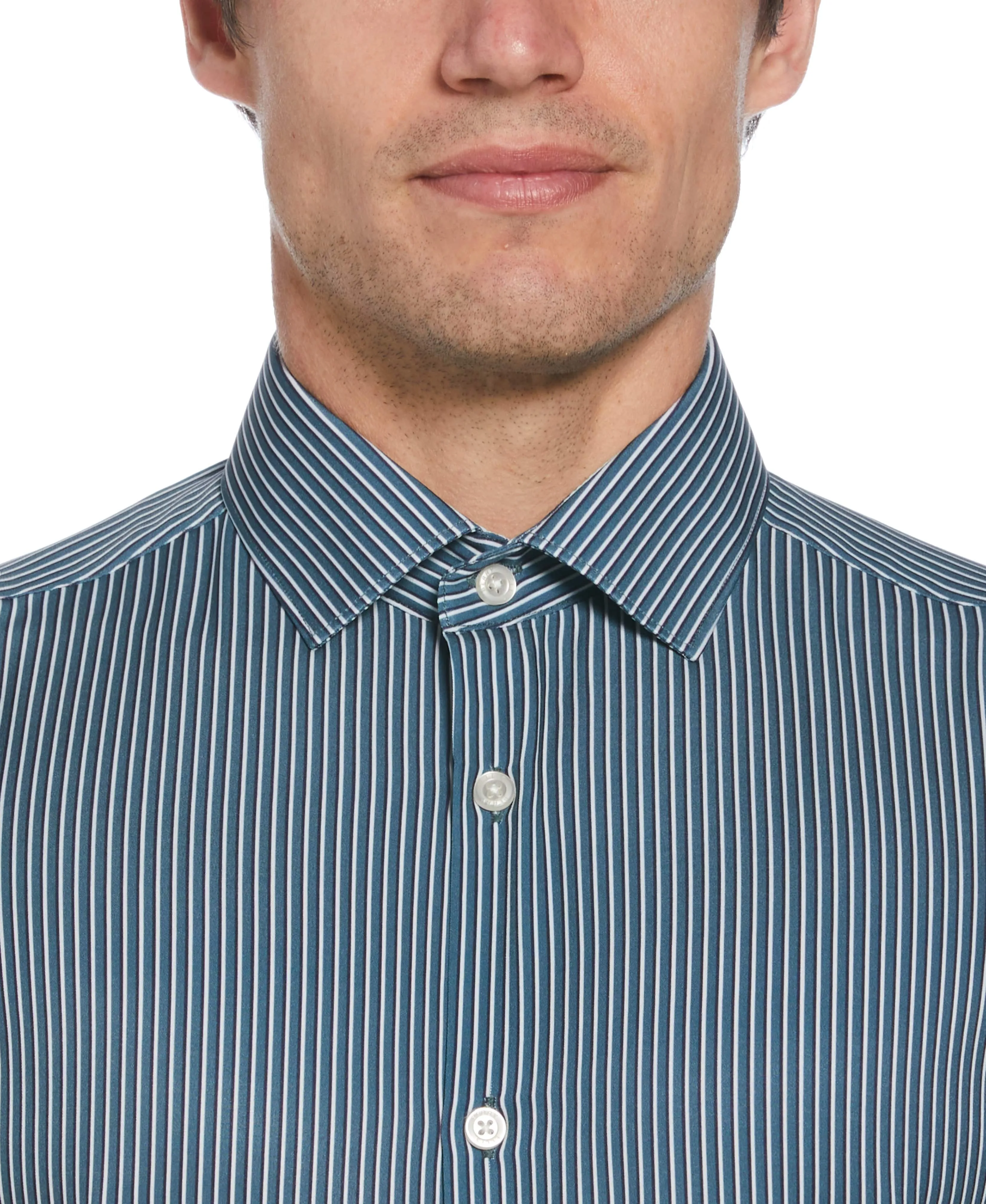 Slim Fit Total Stretch Tri-Color Striped Print Dress Shirt