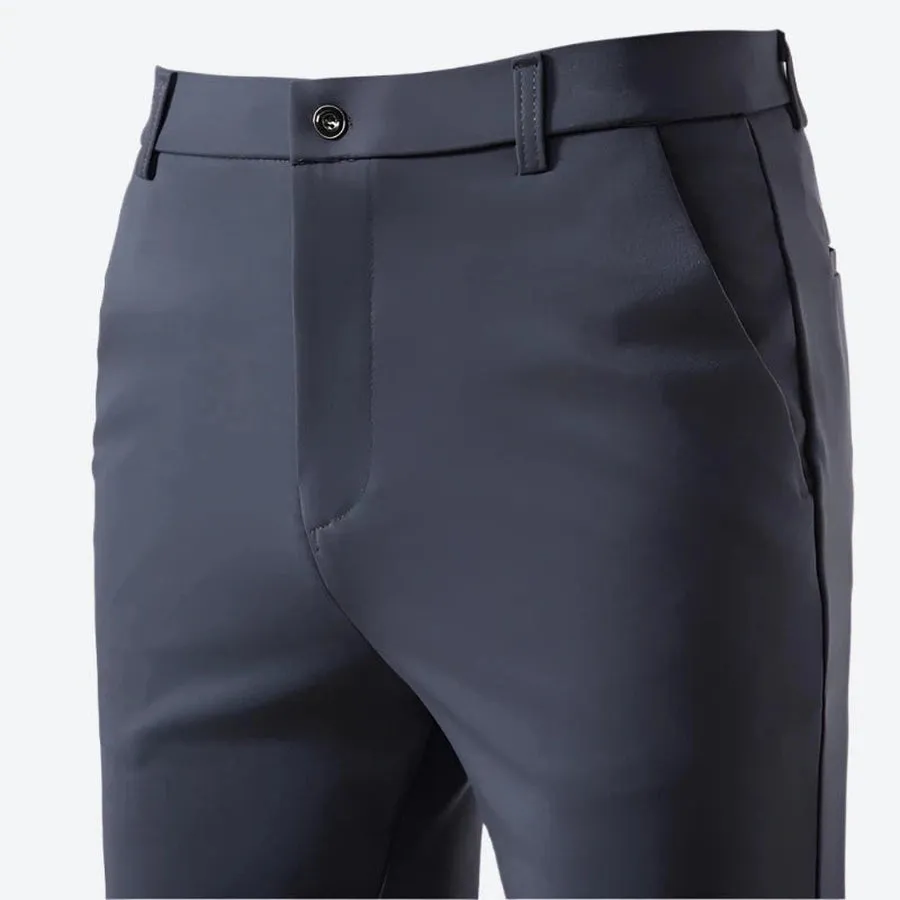 Smart Slim-Fit Buttoned Waist Dress Pants
