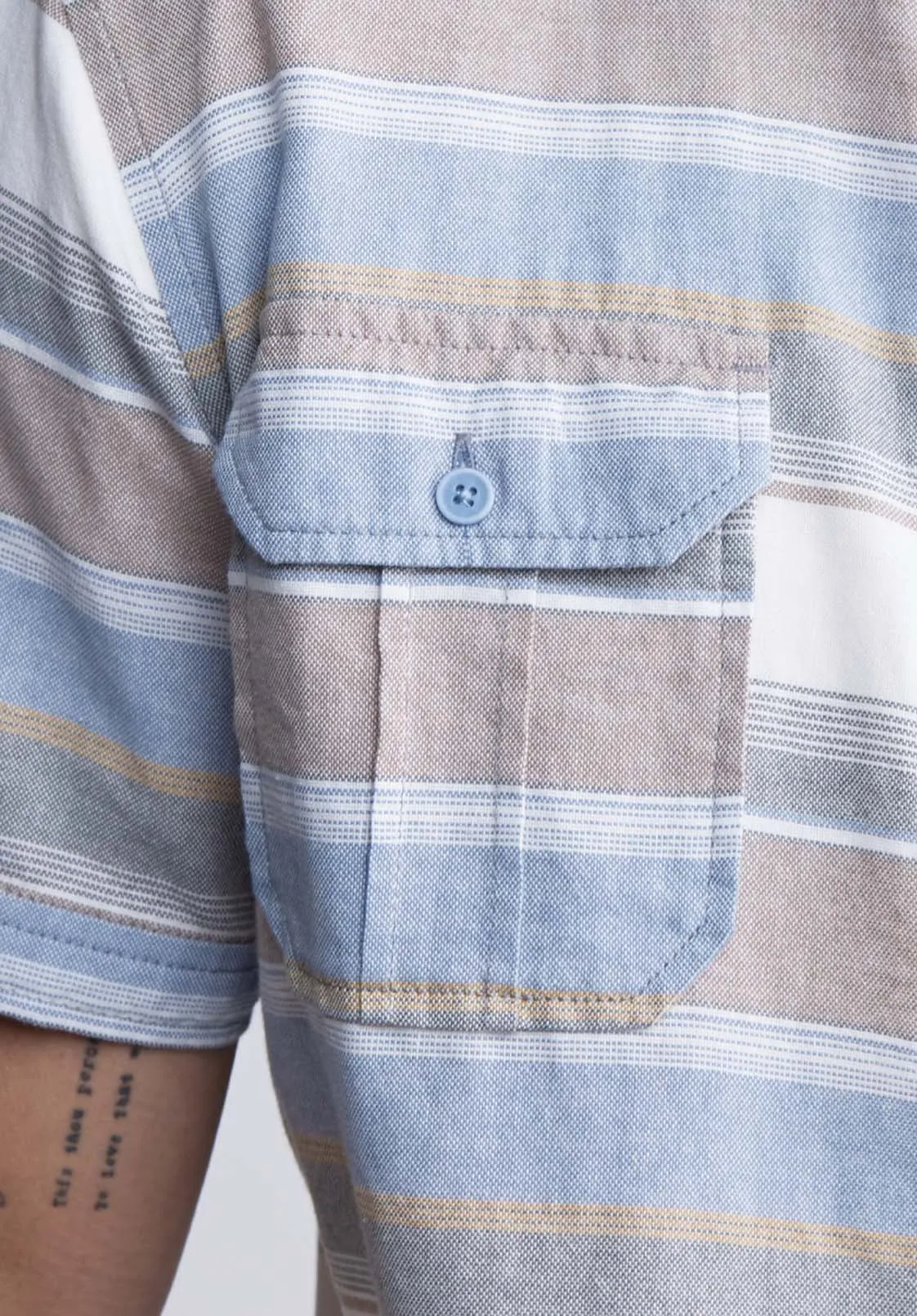Sodhi Men's Short Sleeve Striped Shirt, Mirage Blue - BM24289