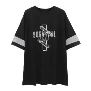 Solid SURVIVAL Gun Cross Print Mesh Oversize Dress