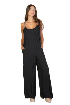 Spaghetti Strap Solid wide Jumpsuit Black