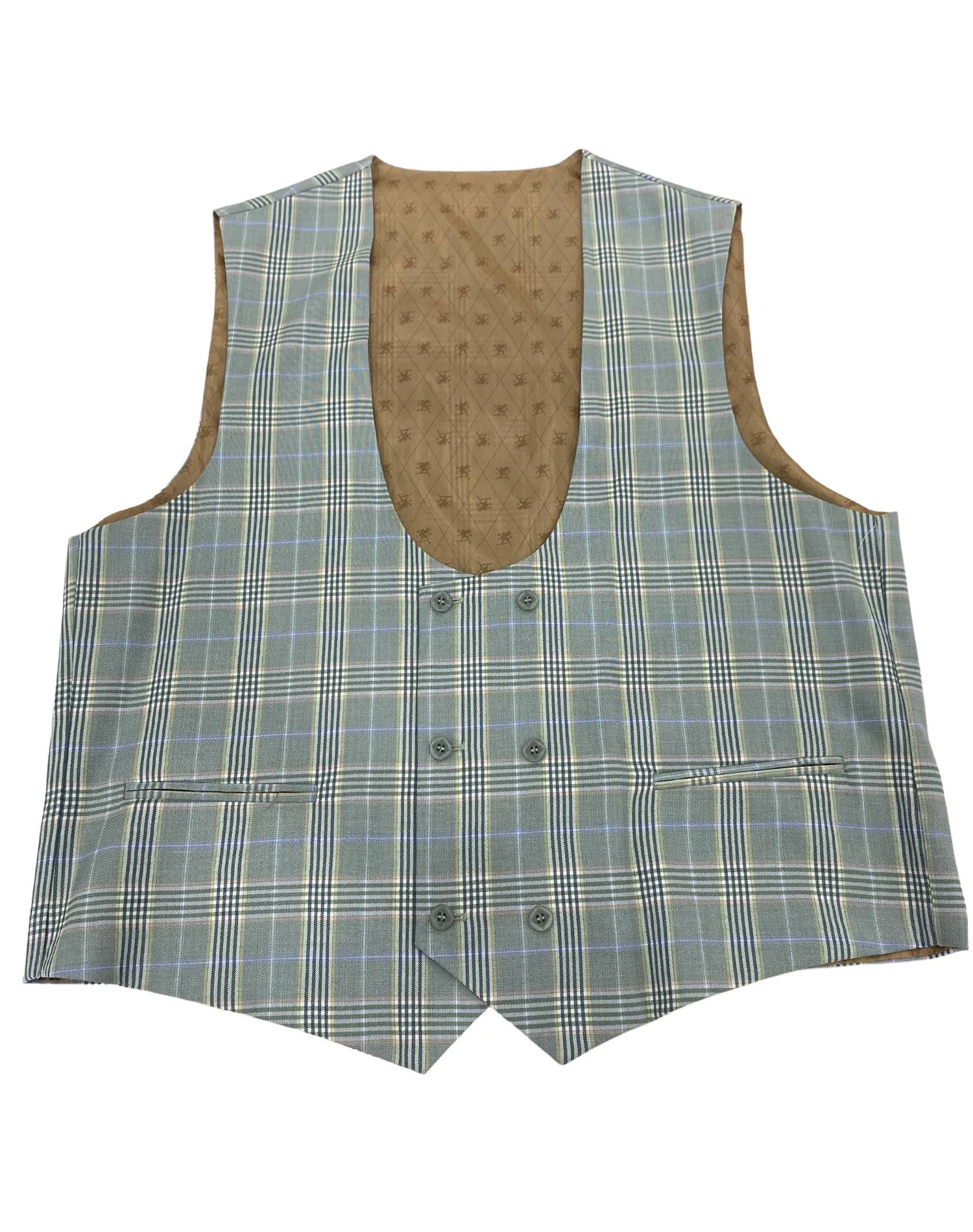 Stacy Adams Plaid Double Breast Vest - Sage Green