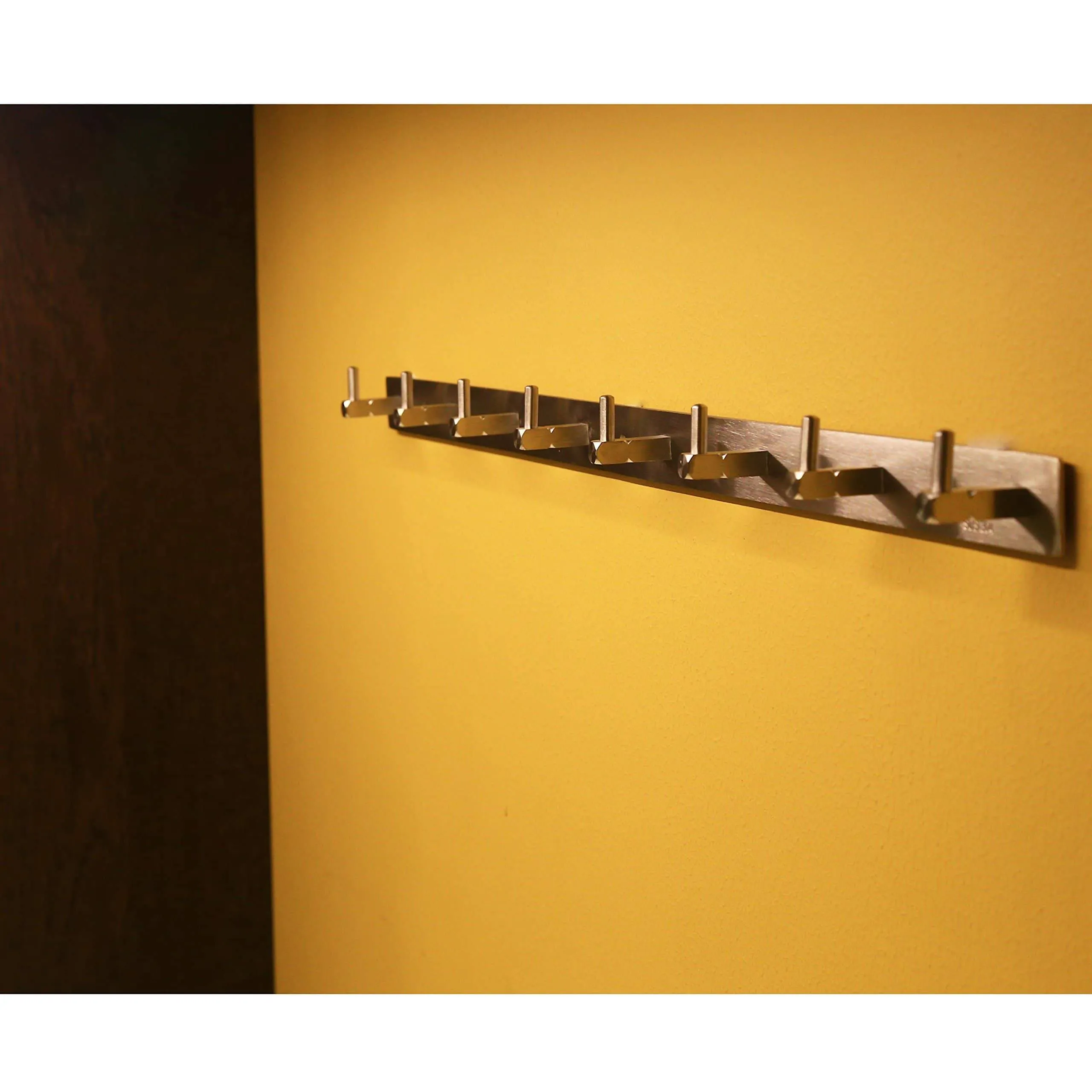 Stainless Steel Coat Hook, WEBI Heavy Duty Towel Rack Hanger Rail Bar, for Bedroom, Bathroom, Fitting Room, Laundry Room, Foyer, Hallway, Entryway, Brushed Finish, 8 Hooks, L-CF08