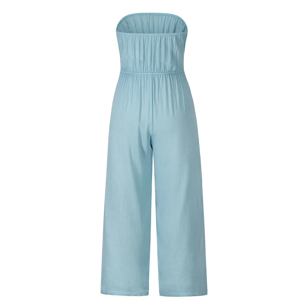 Strapless Loose Fit Belted Jumpsuit