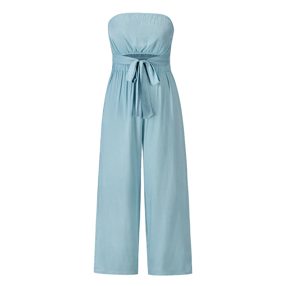 Strapless Loose Fit Belted Jumpsuit