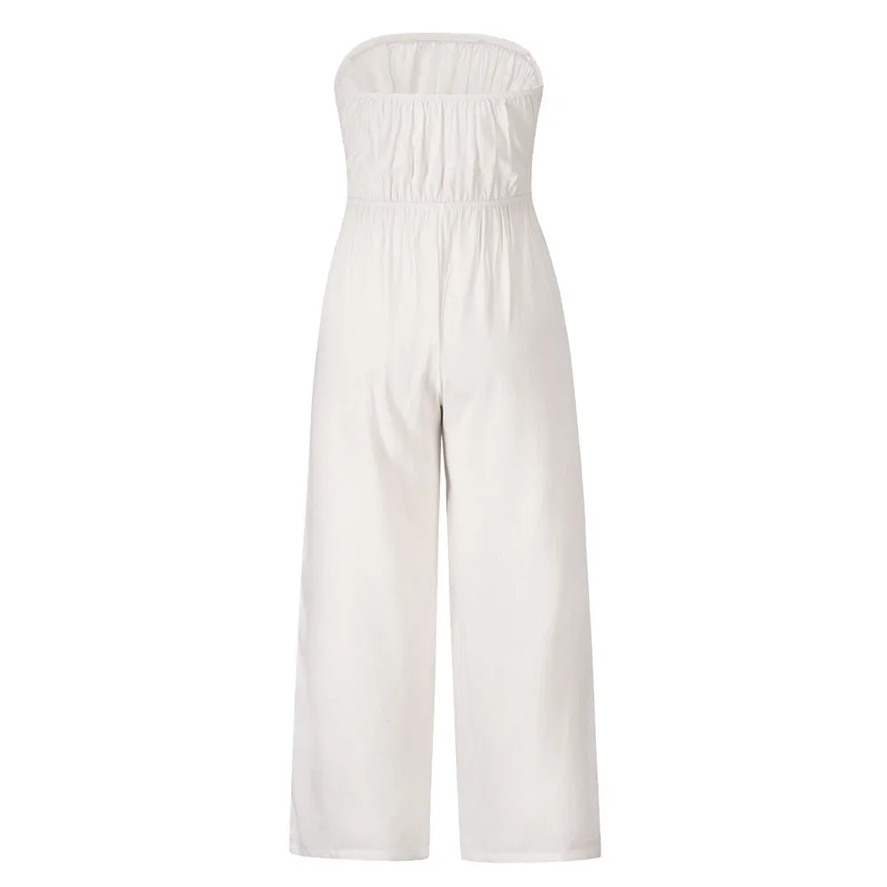 Strapless Loose Fit Belted Jumpsuit