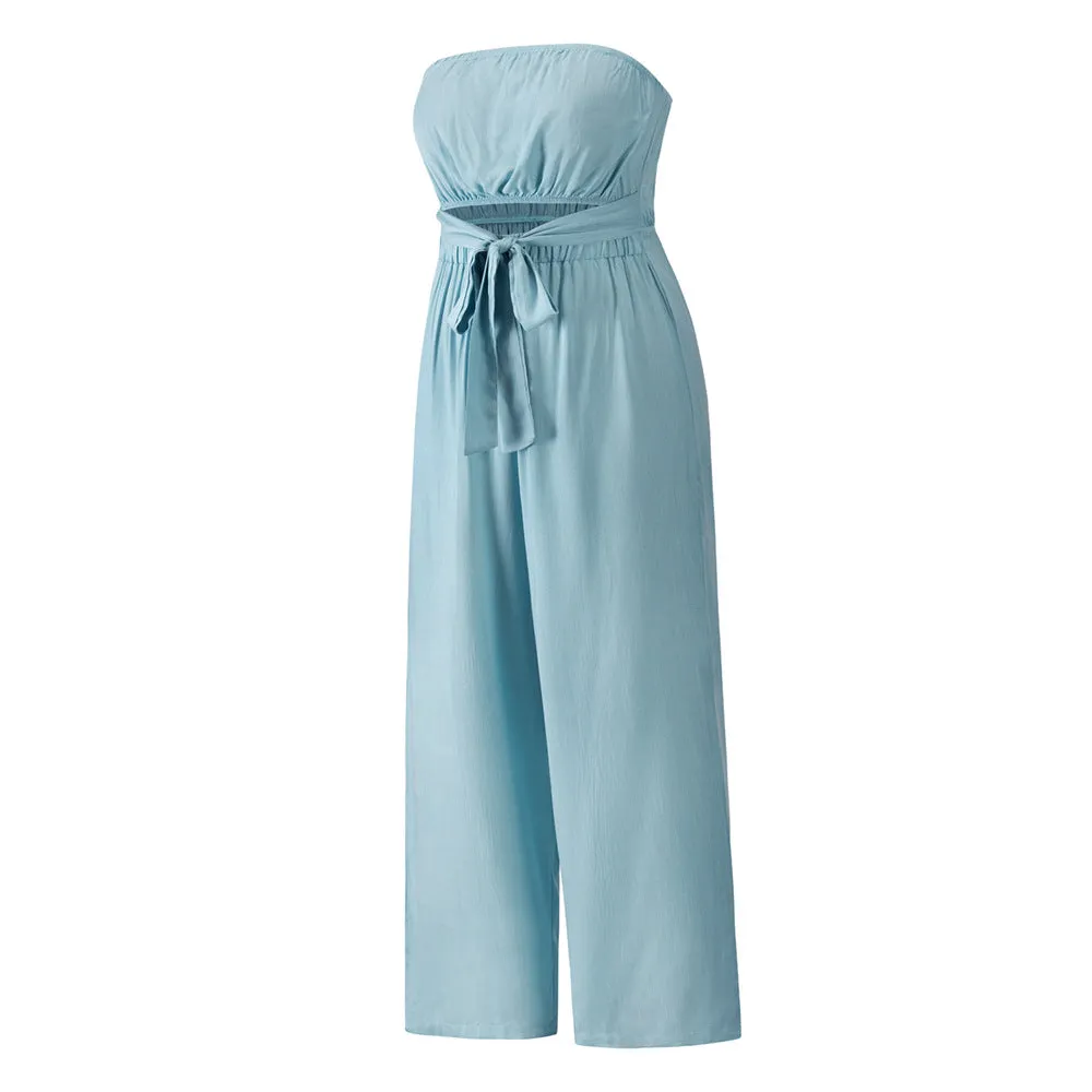 Strapless Loose Fit Belted Jumpsuit