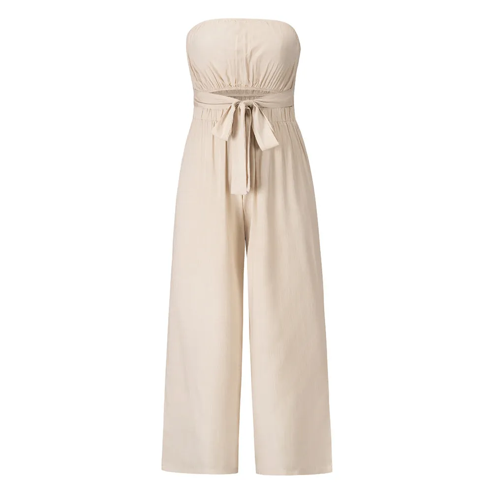 Strapless Loose Fit Belted Jumpsuit
