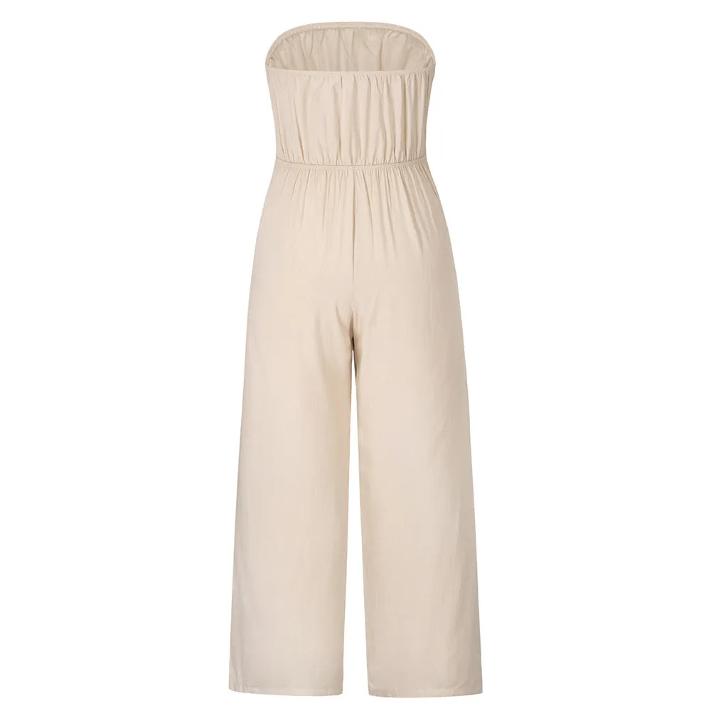 Strapless Loose Fit Belted Jumpsuit