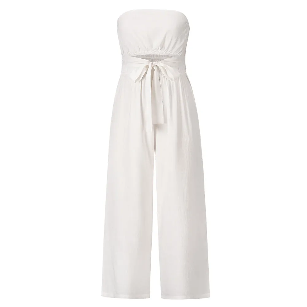 Strapless Loose Fit Belted Jumpsuit