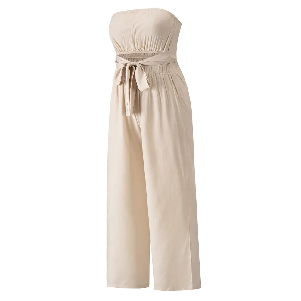 Strapless Loose Fit Belted Jumpsuit