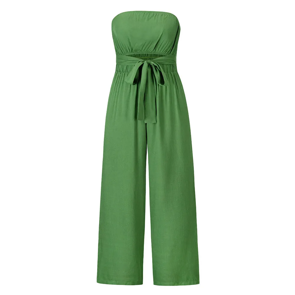 Strapless Loose Fit Belted Jumpsuit