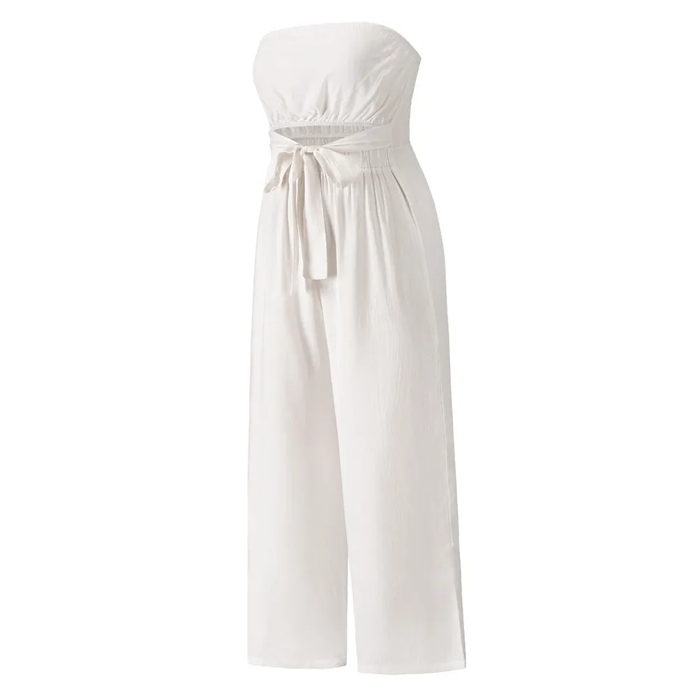 Strapless Loose Fit Belted Jumpsuit