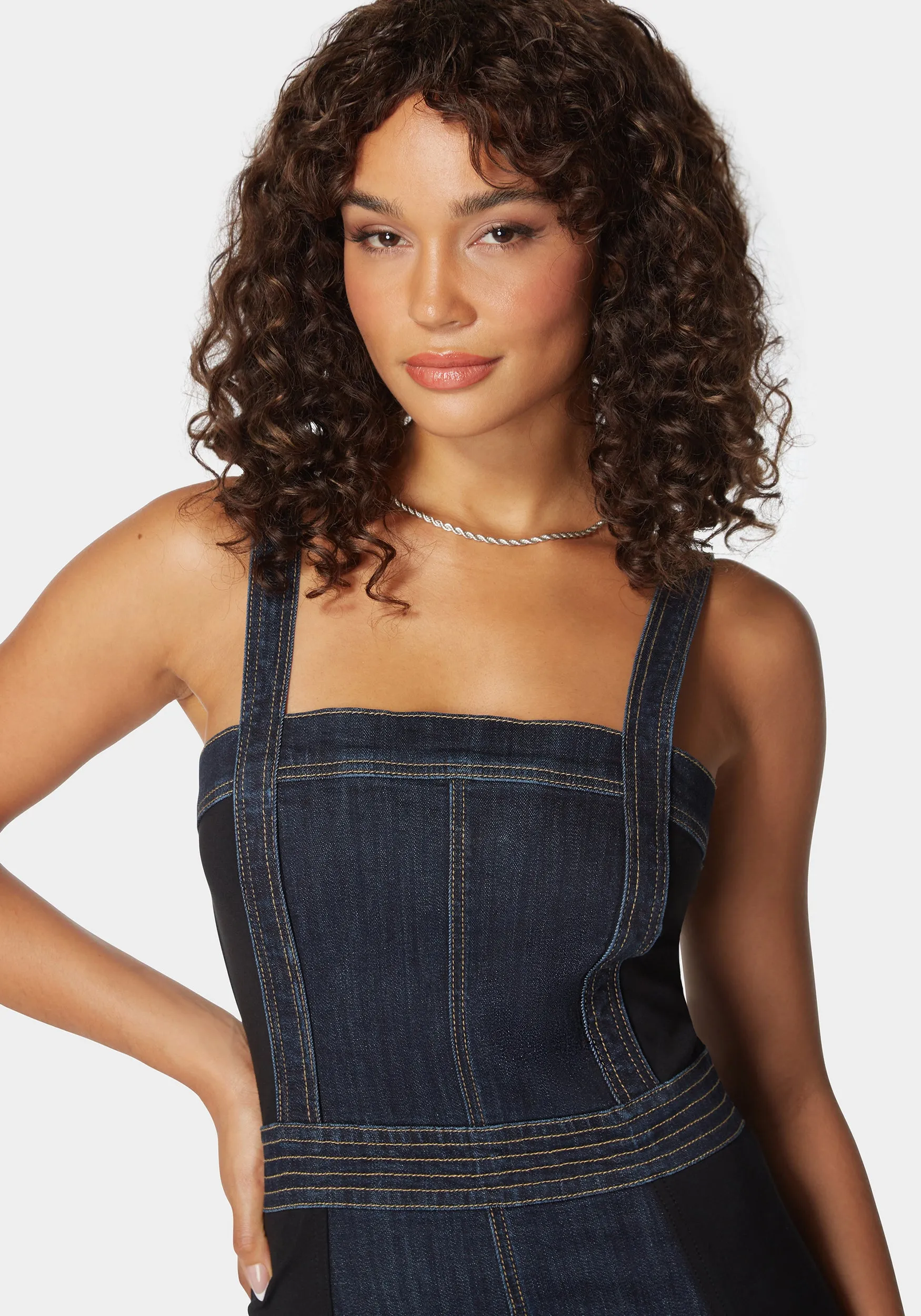 Stretch Combo Fitted Denim Dress