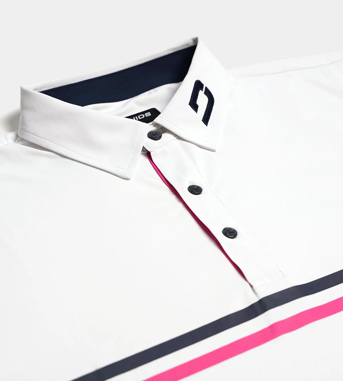 STRIPE PERFORMANCE LONG SLEEVE POLO - WHITE