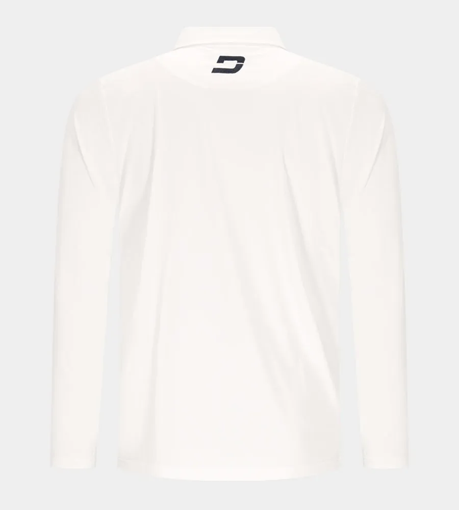 STRIPE PERFORMANCE LONG SLEEVE POLO - WHITE