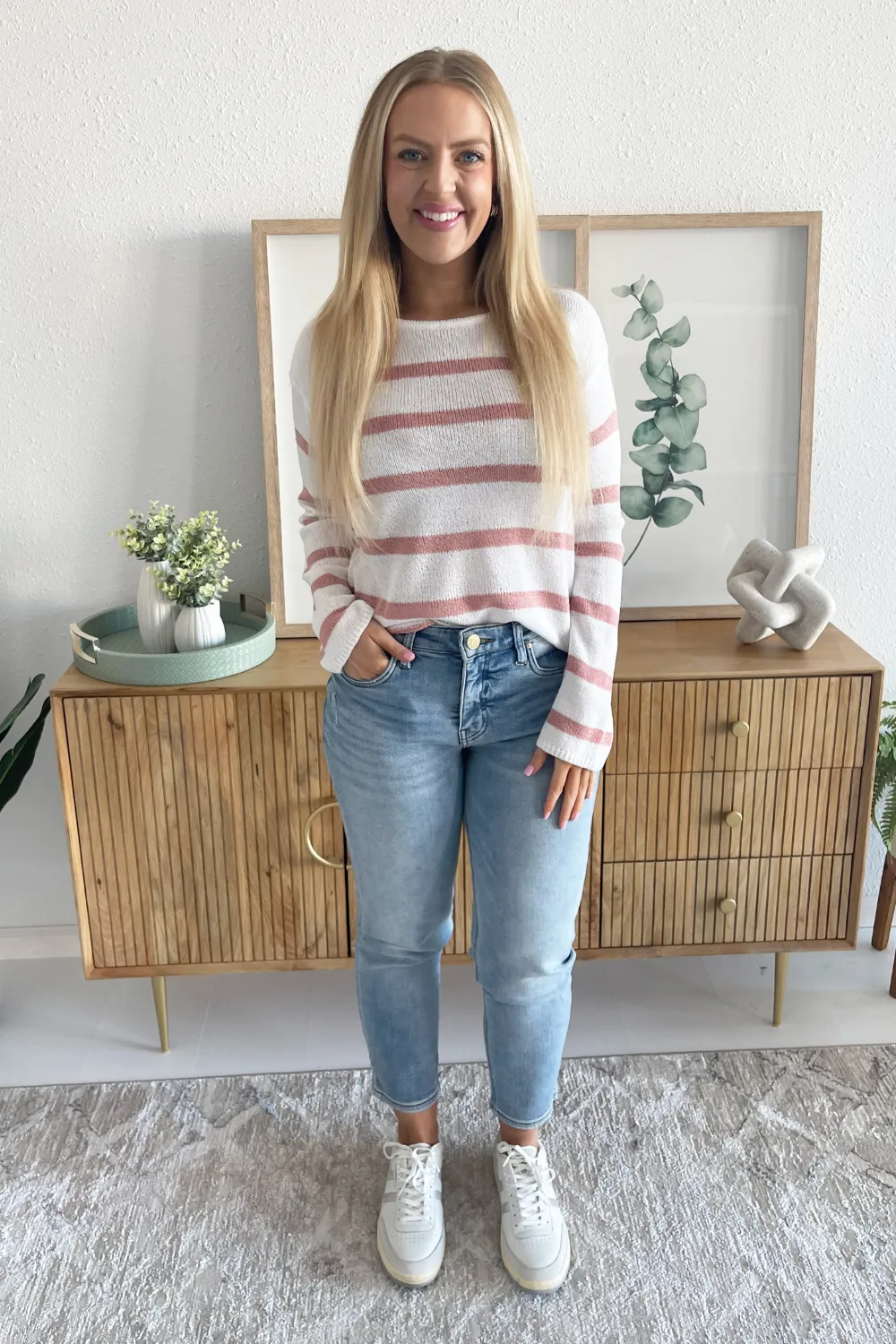 Striped Relaxed Fit Long Sleeve Sweater