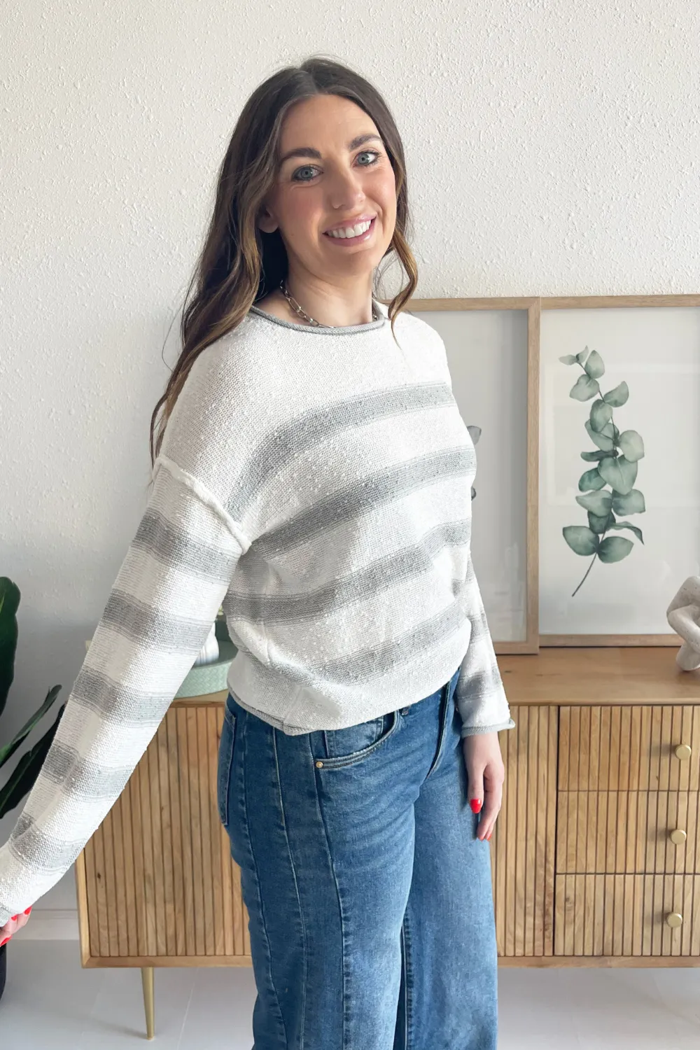 Striped Relaxed Fit Long Sleeve Sweater