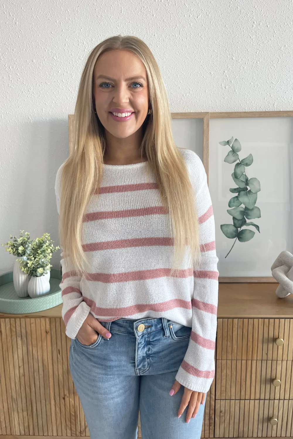 Striped Relaxed Fit Long Sleeve Sweater