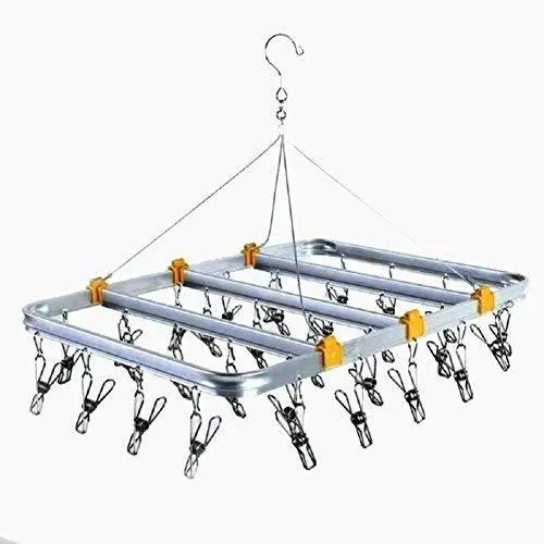 STSUNEU 360° Rotary Square Aluminum Alloy Hanger Stainless Steel Sock Hanger Multifunctional Underwear Menstrual Pad Drying Rack (30 Clips)