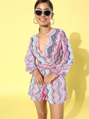 Style Quotient Women Pink & Blue Printed Jumpsuit