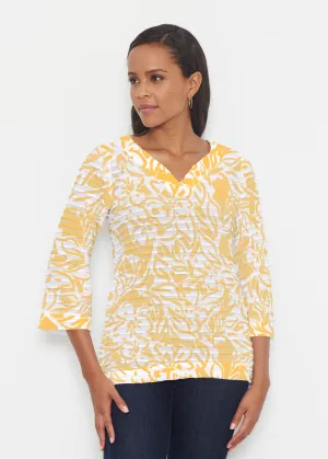 Summer Breeze Golden (8169) ~ Banded 3/4 Bell-Sleeve V-Neck Tunic