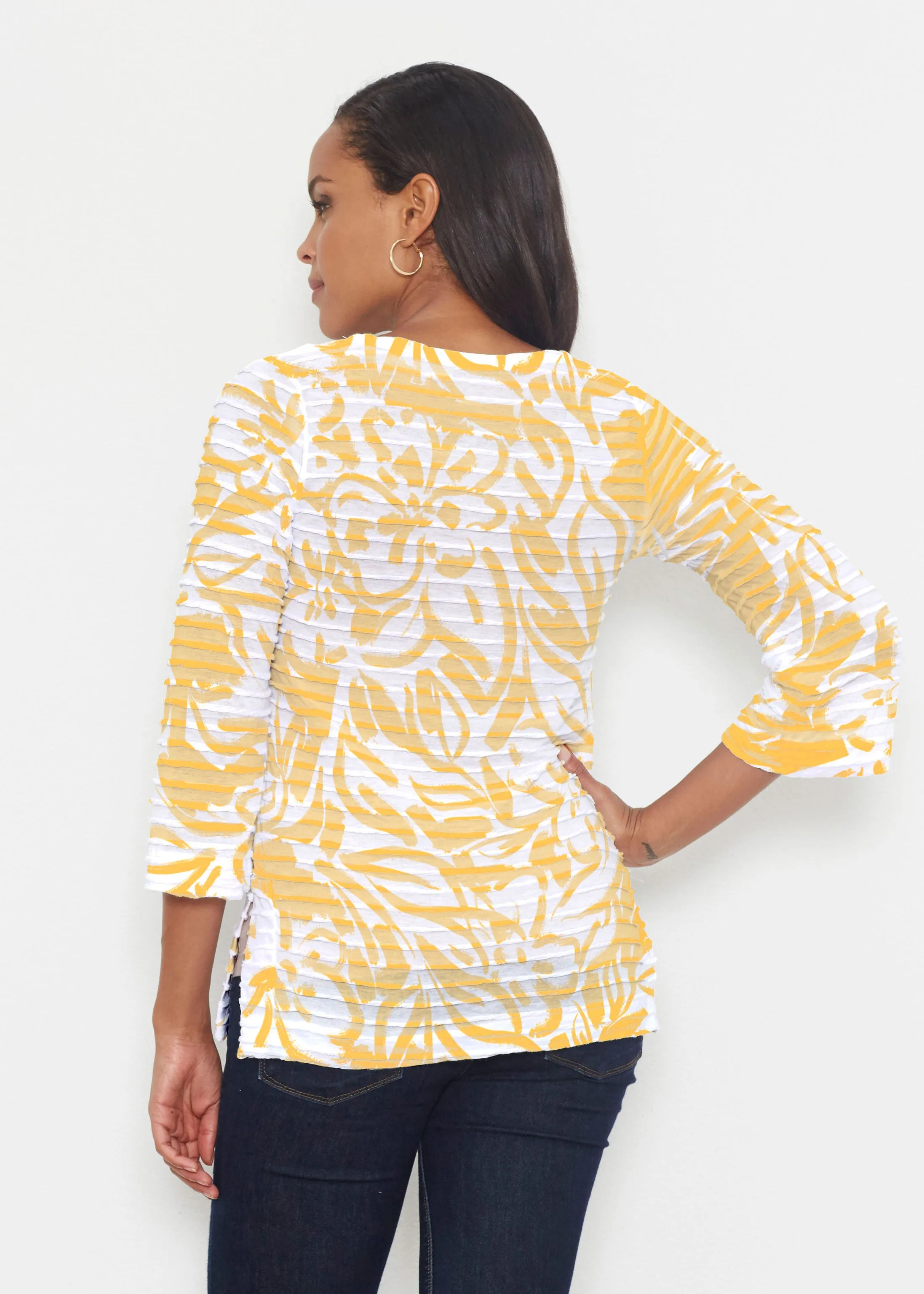 Summer Breeze Golden (8169) ~ Banded 3/4 Bell-Sleeve V-Neck Tunic