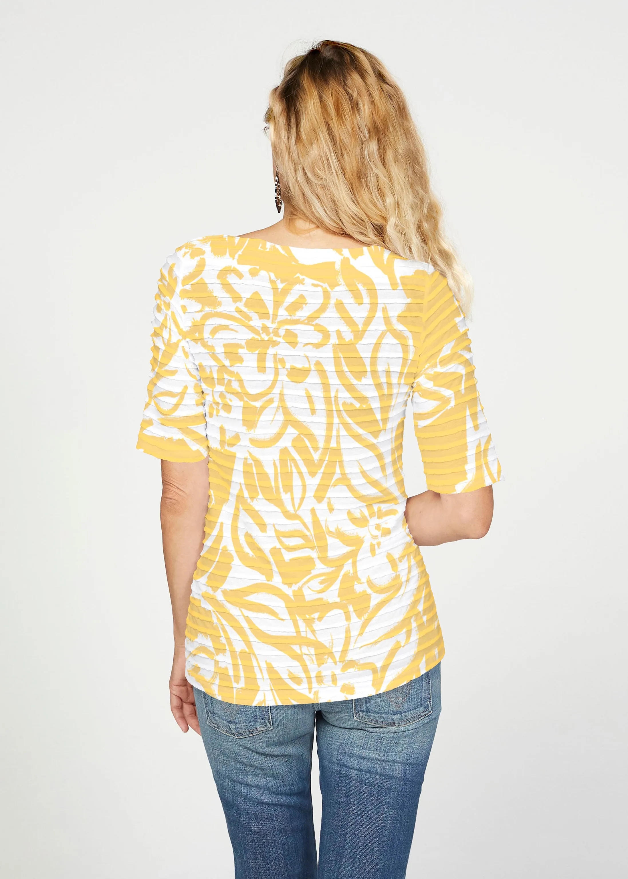 Summer Breeze Golden (8169) ~ Banded Elbow Sleeve Boat Neck Top