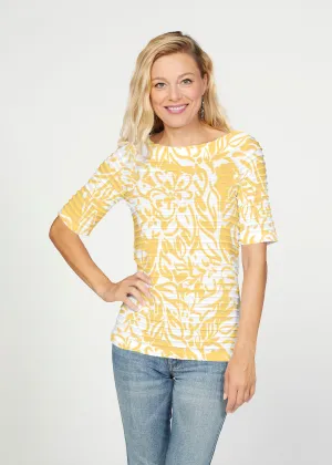 Summer Breeze Golden (8169) ~ Banded Elbow Sleeve Boat Neck Top