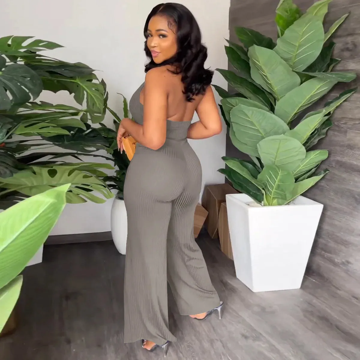 Summer Women's New Jumpsuit Fashion Sexy V-neck Lace-Up Backless Casual Temperament Commuter Women's Wide Leg Pants Jumpsuit