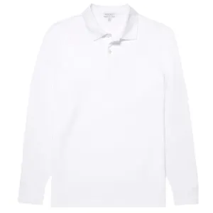 Sunspel Long Sleeve Piqué Polo Shirt White