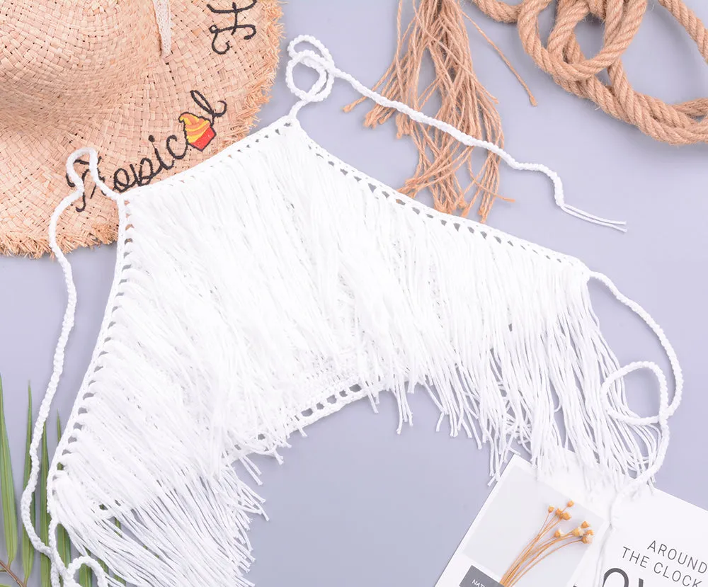 Swimsuit Crochet Knitted Tunic Beach Tassels Beachwear Top
