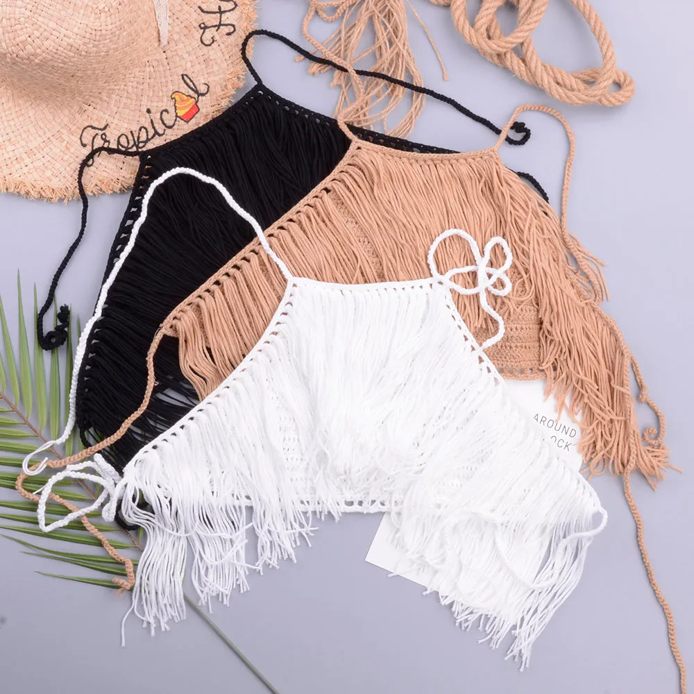 Swimsuit Crochet Knitted Tunic Beach Tassels Beachwear Top