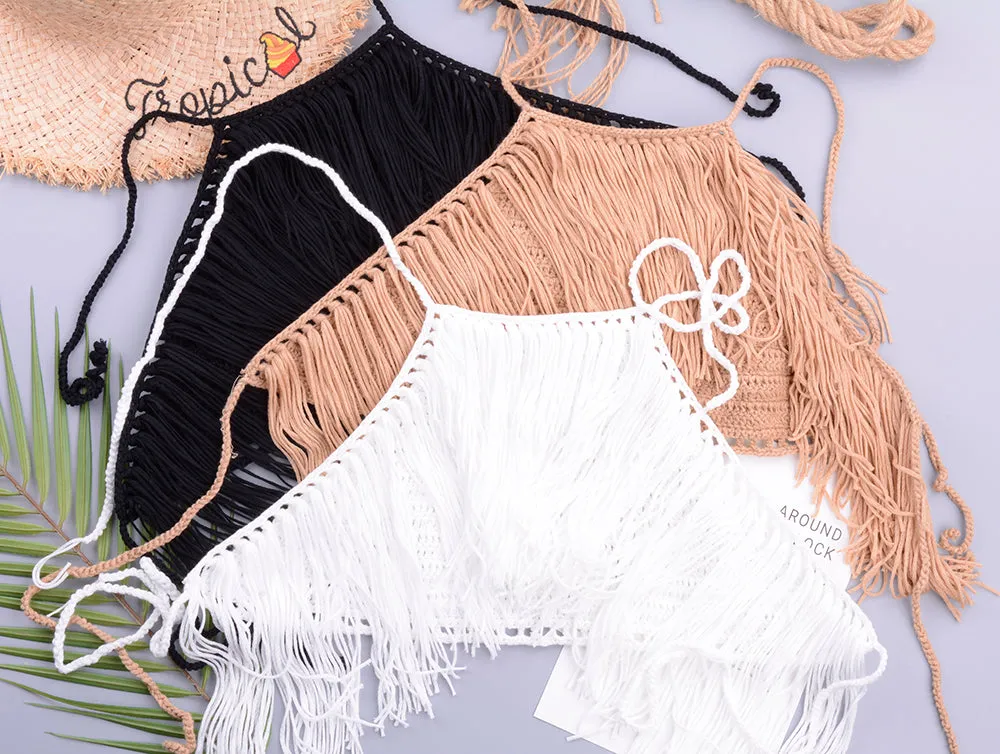 Swimsuit Crochet Knitted Tunic Beach Tassels Beachwear Top
