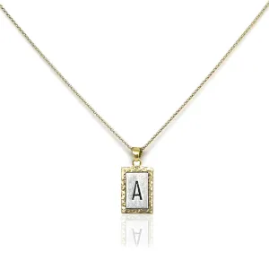 Tat2 Designs Vintage Silver Rectangular Hammered Initial Necklace