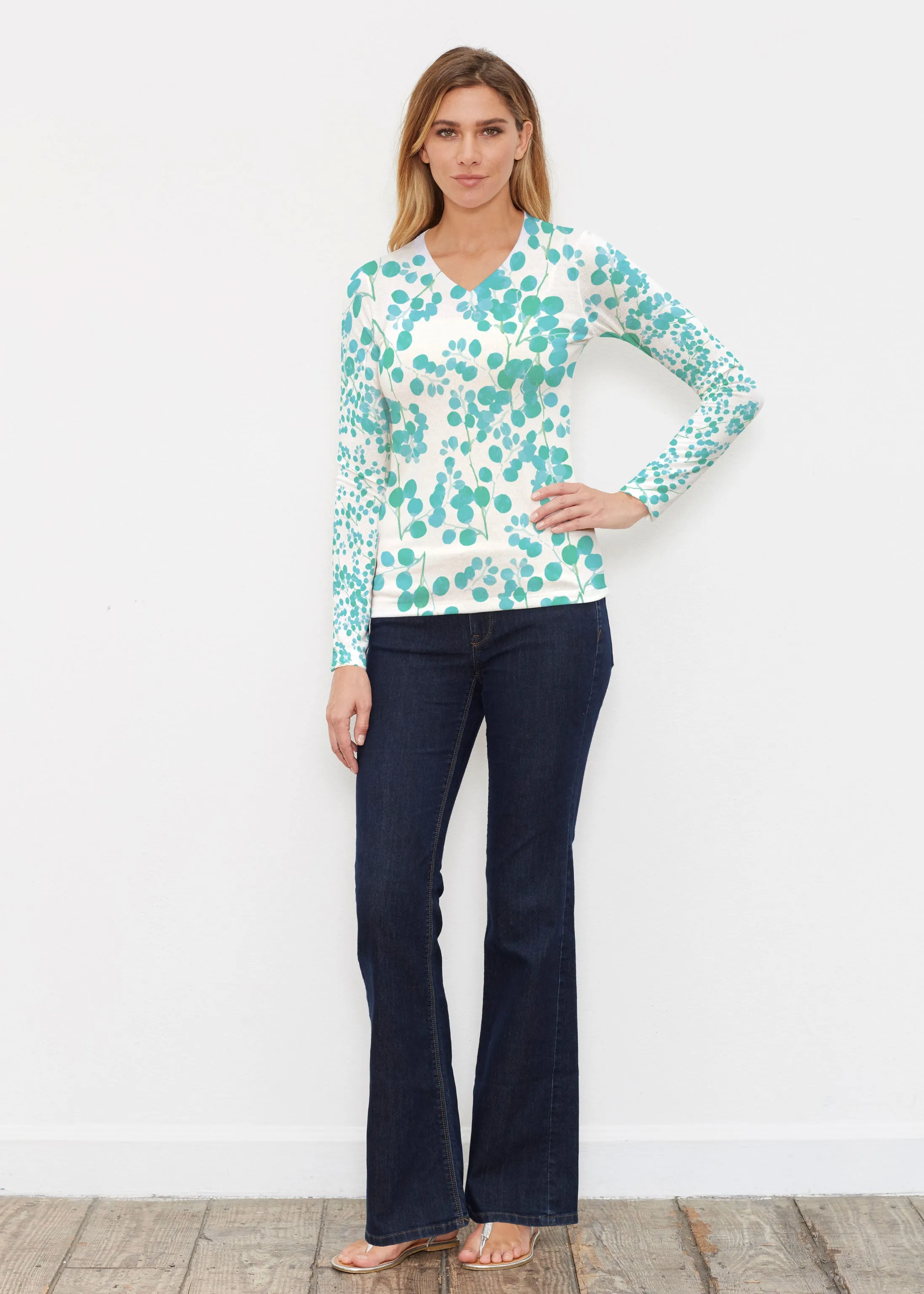 Teal Pome (7863) ~ Butterknit Long Sleeve V-Neck Top