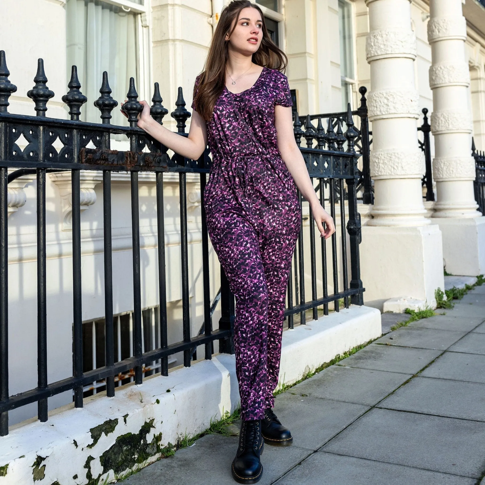 The Breastfeeding Jumpsuit - Purple Leopard