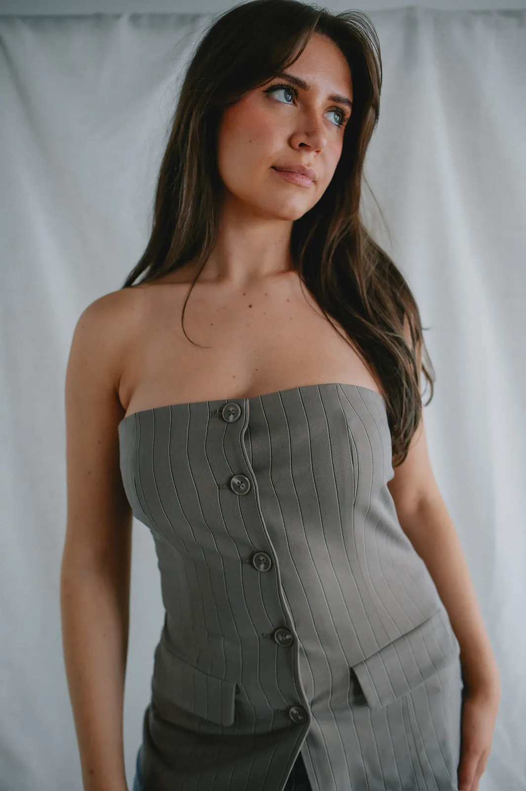 The Emerald Top - Brown Pinstripe